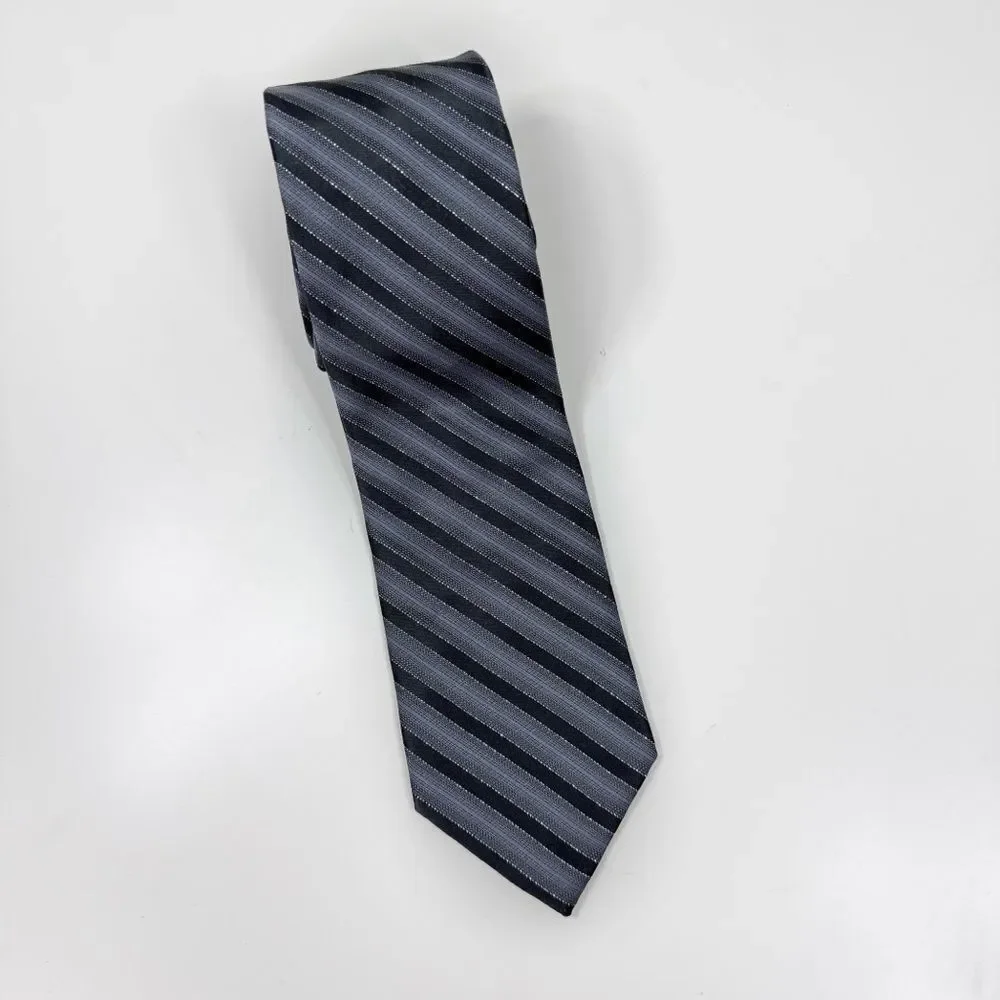 Stanford Stripped Neck Tie Grey Black Metallic‎ Silver